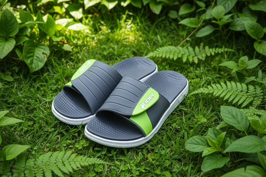 Rider slippers with greenery background